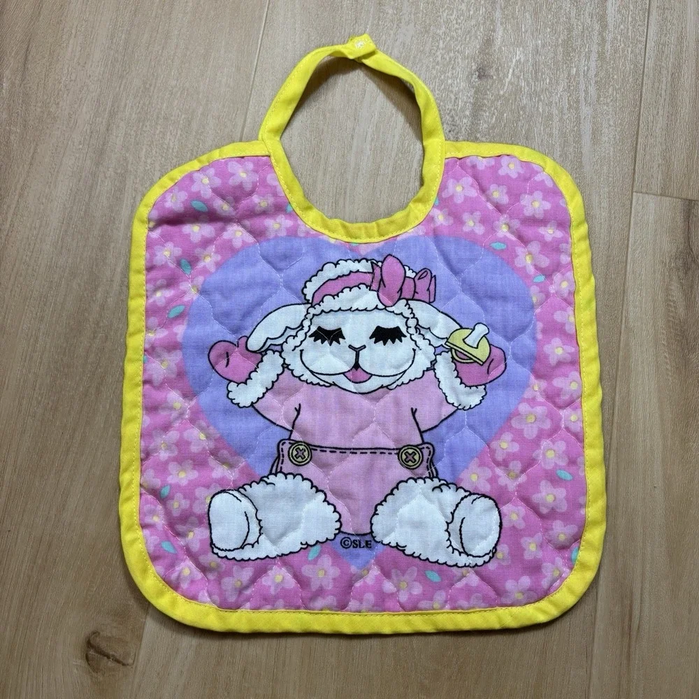 Vintage Lamp Chop Baby Bib Quilted Pink Shari Lewis